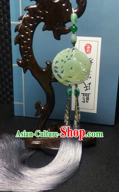 Traditional Chinese Hanfu Jade Carving Bamboo Waist Accessories Ancient Swordsman Grey Tassel Pendant