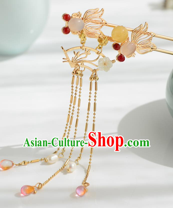 Chinese Ancient Tang Dynasty Princess Agate Goldfish Hairpins Traditional Hanfu Court Hair Accessories for Women