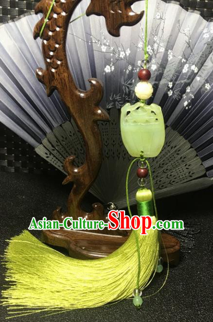 Traditional Chinese Hanfu Jade Bucket Waist Accessories Yellow Tassel Pendant Ancient Swordsman Brooch