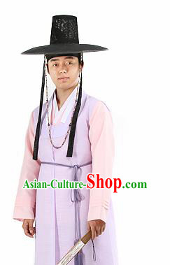 Traditional Korean Purple Hanbok Clothing Asian Korea Ancient Bridegroom Fashion Apparel Costume and Hat for Men