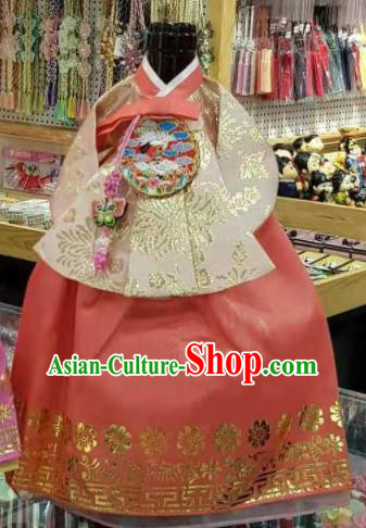 Traditional Korean Hanbok Clothing Brocade Blouse and Pink Dress Asian Korea Ancient Fashion Apparel Costume for Kids