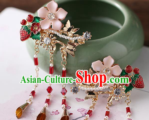 Chinese Ancient Ming Dynasty Princess Strawberry Hair Claws Hairpins Traditional Hanfu Court Hair Accessories for Women