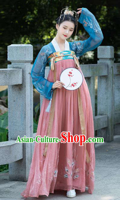 Traditional Chinese Tang Dynasty Imperial Consort Replica Costumes Ancient Court Princess Pink Hanfu Dress for Women