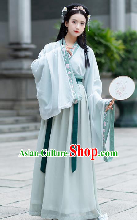 Traditional Chinese Jin Dynasty Royal Princess Replica Costumes Ancient Court Lady Green Hanfu Dress for Women