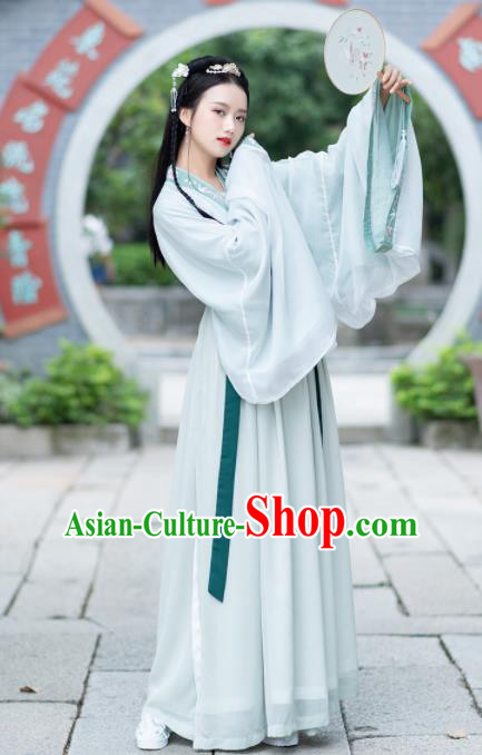 Traditional Chinese Jin Dynasty Royal Princess Replica Costumes Ancient Court Lady Green Hanfu Dress for Women