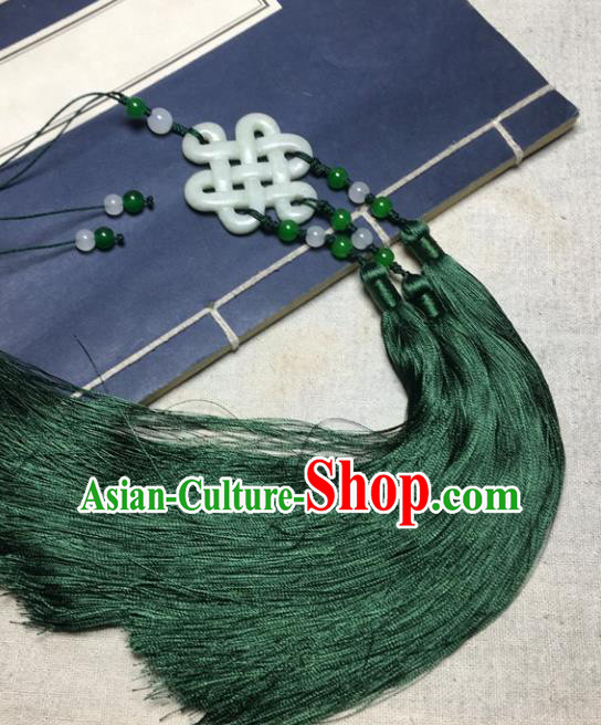 Traditional Chinese Hanfu Jade Carving Auspicious Waist Accessories Green Tassel Pendant Ancient Swordsman Brooch