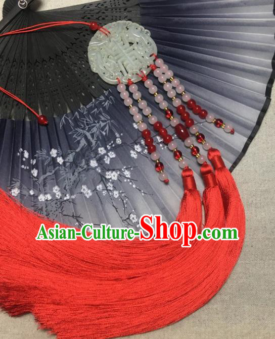 Traditional Chinese Hanfu Wedding Jade Carving Waist Accessories Red Tassel Pendant Ancient Swordsman Brooch