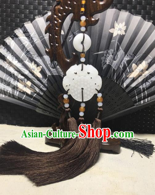 Traditional Chinese Hanfu Jade Carving Pi Xiu Waist Accessories Palace Brown Tassel Pendant Ancient Swordsman Brooch