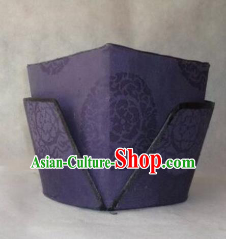 Chinese Traditional Handmade Song Dynasty Ministry Councillor Purple Hat Ancient Drama Landlord Headwear for Men