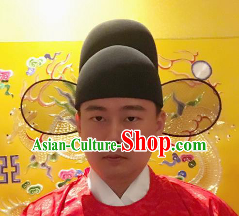 Chinese Traditional Handmade Ming Dynasty Minister Black Hat Ancient Drama Magistrate Headwear for Men