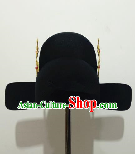 Chinese Traditional Handmade Ming Dynasty Minister Black Hat Ancient Drama Bridegroom Headwear for Men