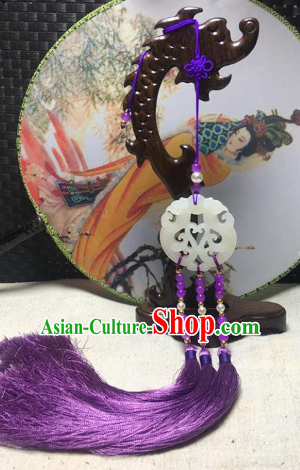 Traditional Chinese Hanfu Jade Carving Phoenix Waist Accessories Palace Purple Tassel Pendant Ancient Swordsman Brooch