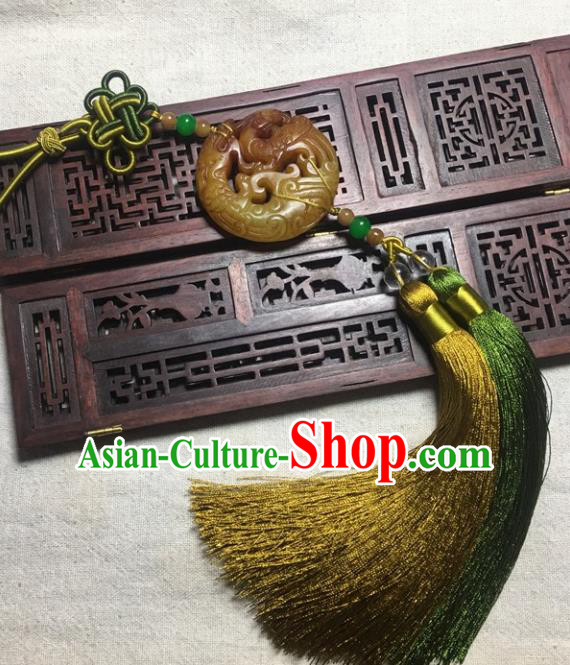 Traditional Chinese Hanfu Yellow Jade Carving Dragon Waist Accessories Palace Tassel Pendant Ancient Swordsman Brooch