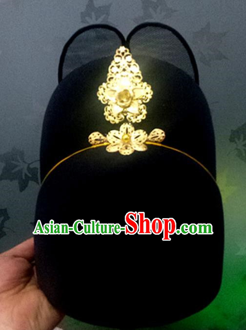 Chinese Traditional Handmade Ming Dynasty Officer Black Hat Ancient Drama Bridegroom Headwear for Men