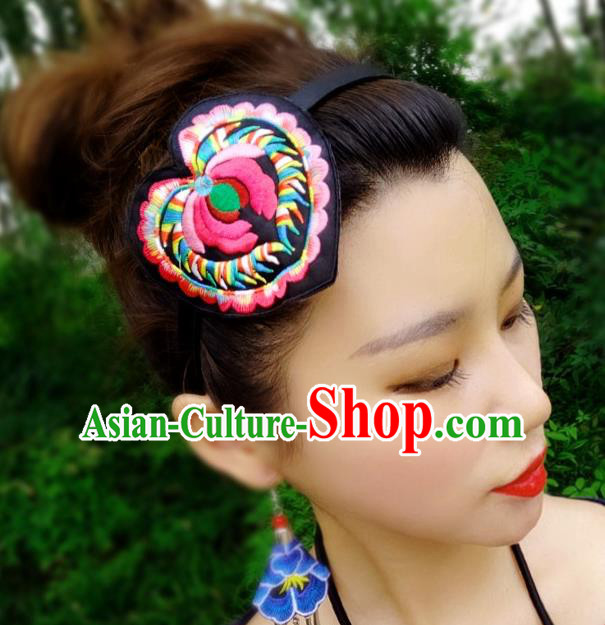 Chinese Traditional Ethnic Embroidered Lotus Headband National Handmade Hair Clasp for Women