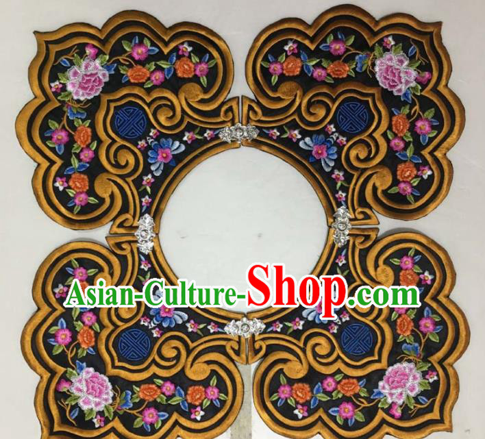 Chinese Traditional Embroidery Shoulder Accessories National Golden Embroidered Peony Patch