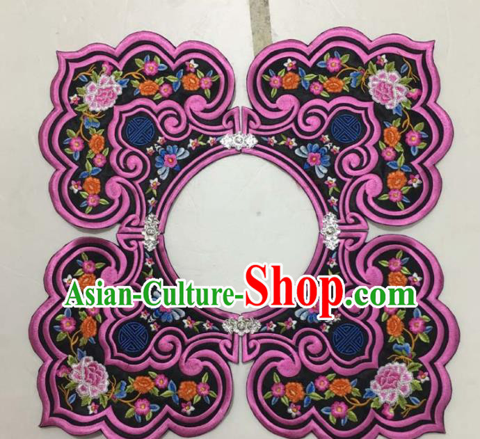 Chinese Traditional Embroidery Shoulder Accessories National Rosy Embroidered Peony Patch