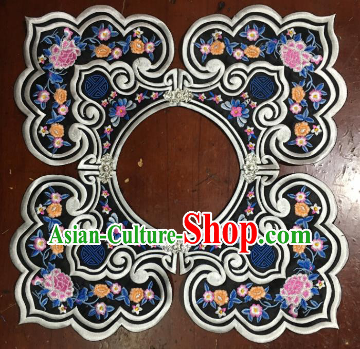 Chinese Traditional Embroidery Shoulder Accessories National Grey Embroidered Peony Patch