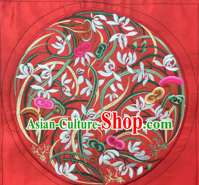 Chinese Traditional Embroidery Cloth Accessories National Embroidered Orchid Red Dress Patch