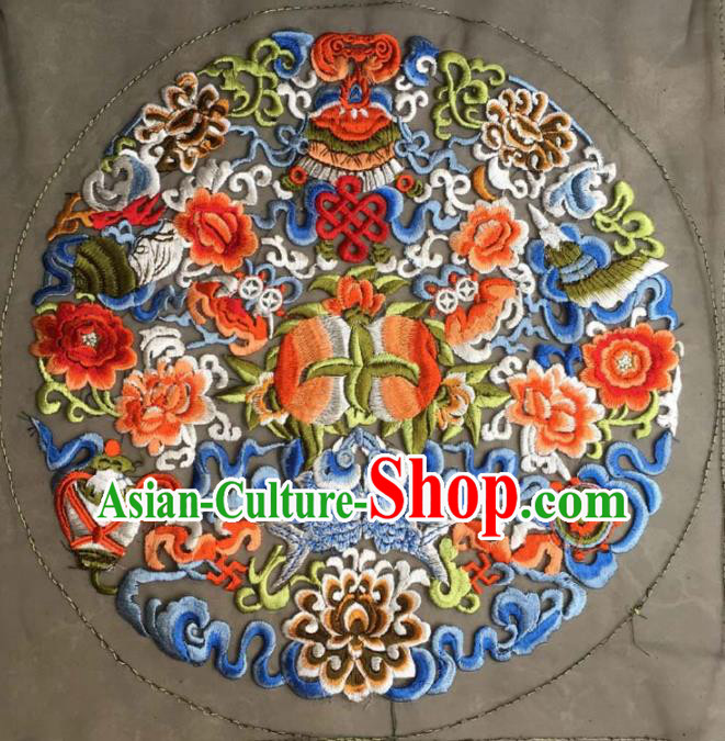 Chinese Traditional Embroidery Cloth Accessories National Embroidered Lotus Peony Dress Patch