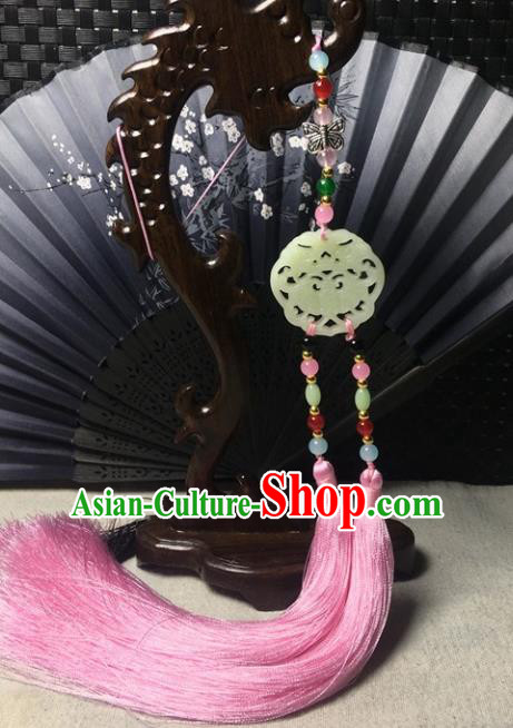 Traditional Chinese Hanfu Jade Carving Bat Waist Accessories Palace Pink Tassel Pendant Ancient Swordsman Brooch