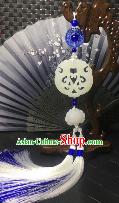 Traditional Chinese Hanfu Jade Carving Phoenix Lotus Waist Accessories Palace Tassel Pendant Ancient Swordsman Brooch