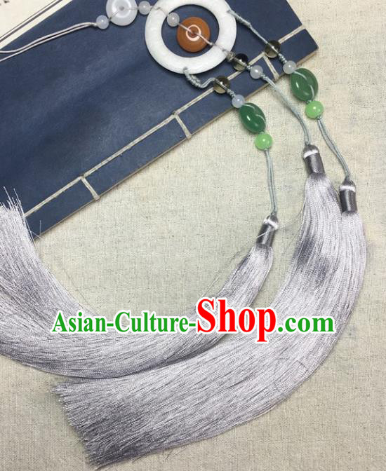 Traditional Chinese Hanfu Jade Carving Buddhist Mantra Waist Accessories Palace Grey Tassel Pendant Ancient Swordsman Brooch