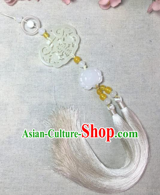 Traditional Chinese Hanfu Jade Carving Lock Lotus Waist Accessories Palace Tassel Pendant Ancient Swordsman Brooch