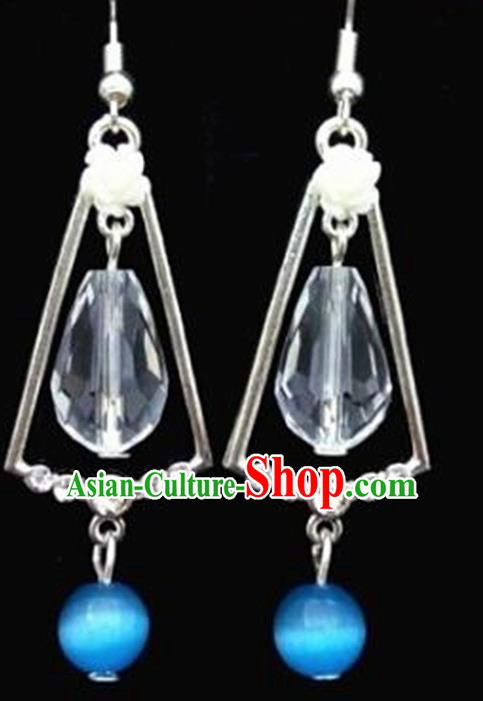 Chinese Traditional Hanfu Court Ear Accessories Ancient Princess Blue Stone Earrings for Women