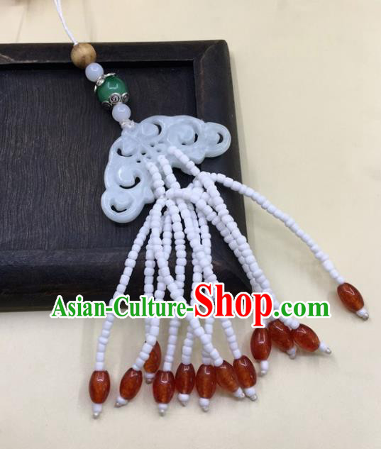 Chinese Traditional Handmade Jade Brooch Tassel Pendant Ancient Princess Waist Accessories