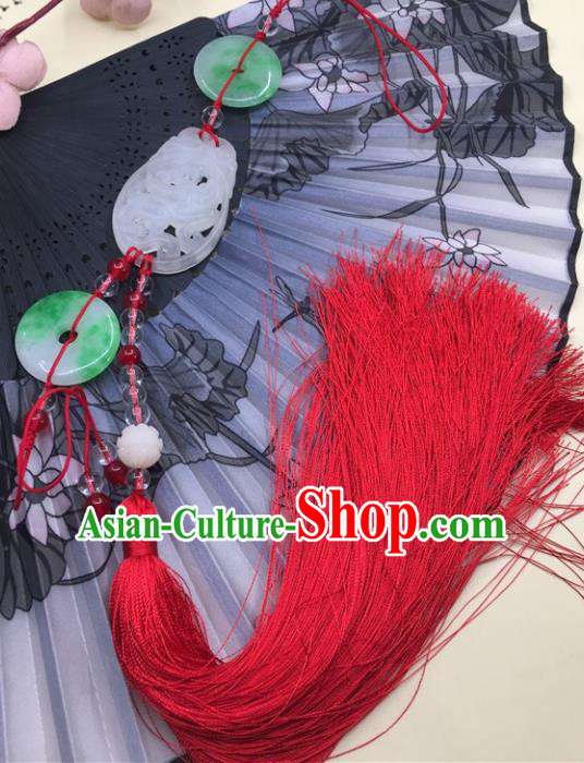 Traditional Chinese Hanfu Jade Carving Dragon Waist Accessories Palace Red Tassel Pendant Ancient Swordsman Brooch