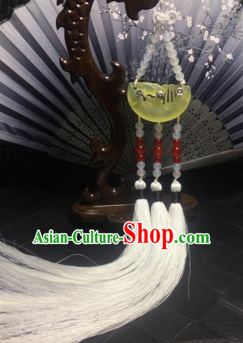 Traditional Chinese Hanfu Jade Carving Waist Accessories Palace White Tassel Pendant Ancient Swordsman Brooch