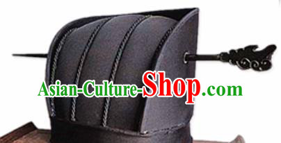 Chinese Traditional Handmade Qin Dynasty Minister Black Hat Ancient Drama Headwear for Men