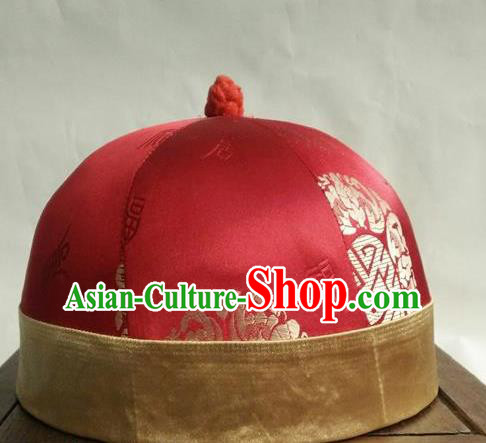 Chinese Traditional Handmade Qing Dynasty Prince Red Hat Ancient Drama Nobility Childe Headwear for Men