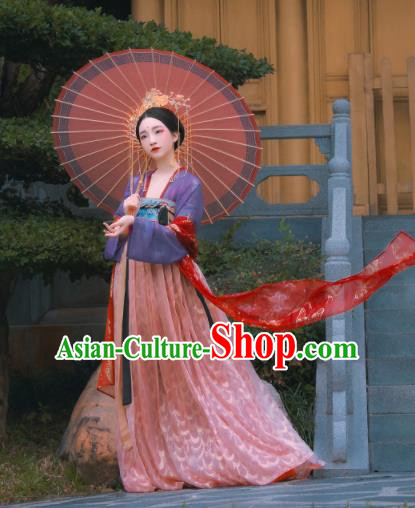 Traditional Chinese Tang Dynasty Royal Princess Replica Costumes Ancient Aristocratic Lady Pink Hanfu Dress for Women