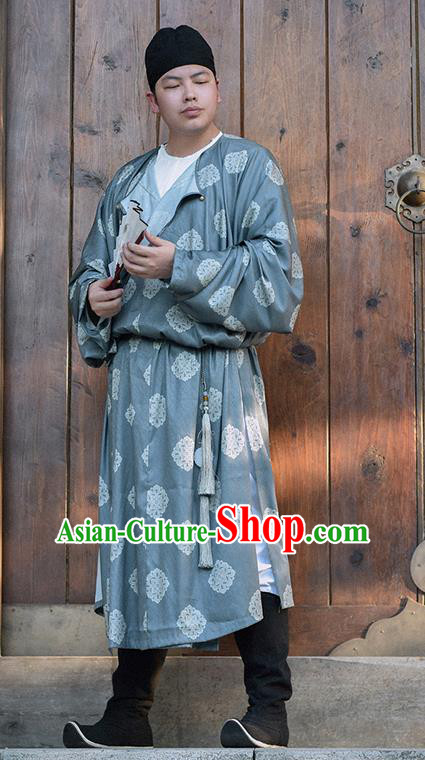 Traditional Chinese Tang Dynasty Merchant Replica Costumes Ancient Male Civilian Grey Robe for Men