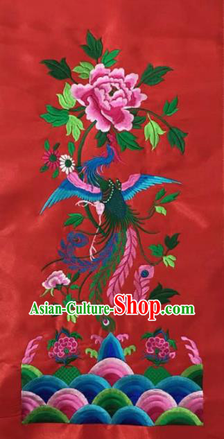 Chinese Traditional Embroidery Cloth Accessories National Embroidered Phoenix Peony Red Dress Patch