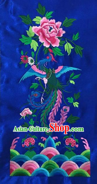 Chinese Traditional Embroidery Cloth Accessories National Embroidered Phoenix Peony Blue Dress Patch