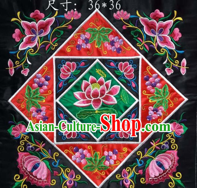 Chinese Traditional National Embroidered Lotus Black Applique Dress Patch Embroidery Cloth Accessories