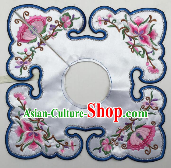 Chinese Traditional Embroidery Flowers White Shoulder Accessories National Embroidered Cloud Patch