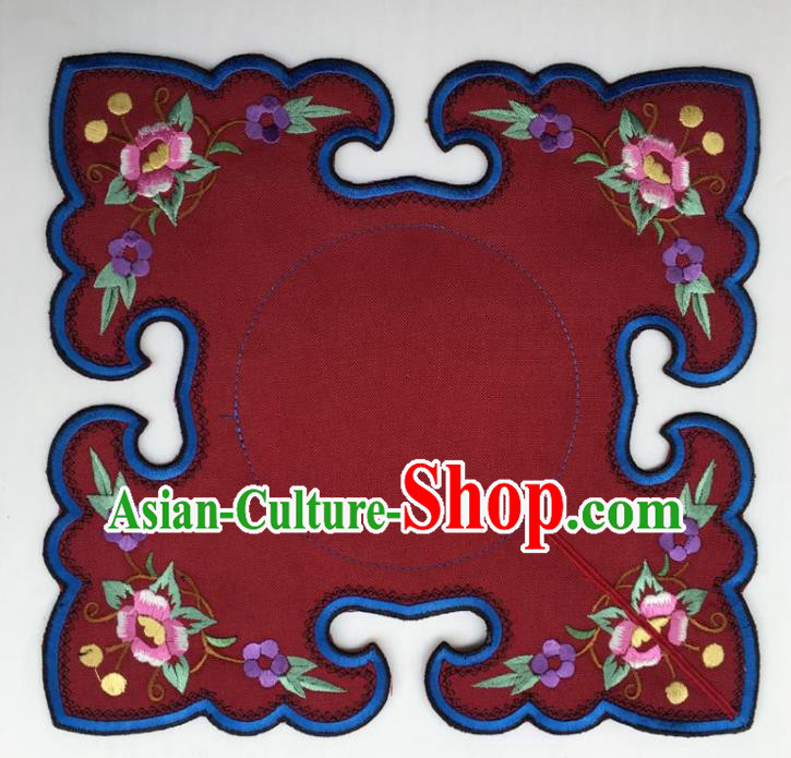 Chinese Traditional Embroidery Flowers Wine Red Shoulder Accessories National Embroidered Cloud Patch