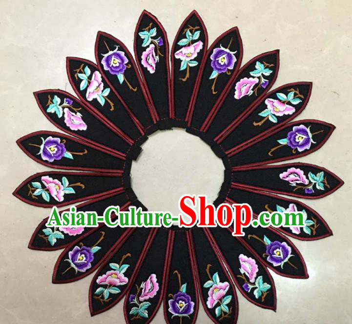 Chinese Traditional Embroidery Peony Black Collar Shoulder Accessories National Embroidered Patch