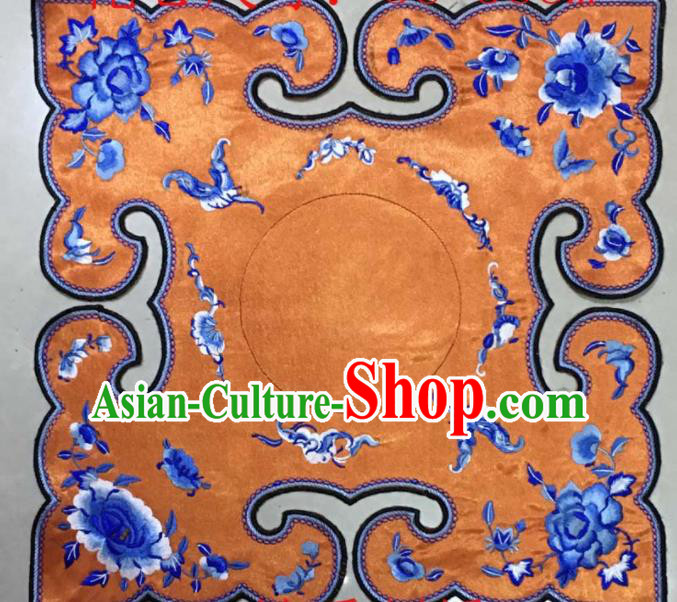 Chinese Traditional Embroidery Peony Butterfly Orange Collar Shoulder Accessories National Embroidered Patch