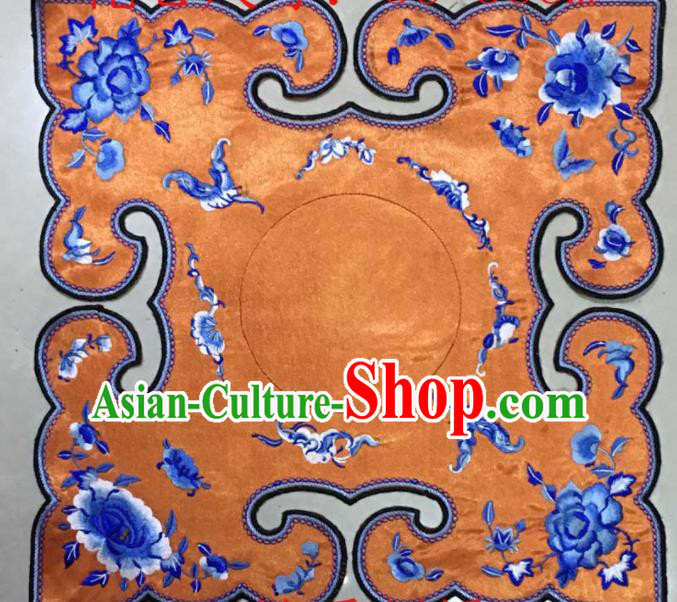 Chinese Traditional Embroidery Peony Butterfly Orange Collar Shoulder Accessories National Embroidered Patch