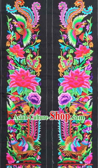 Chinese Traditional National Embroidered Phoenix Peony Black Applique Dress Patch Embroidery Cloth Accessories