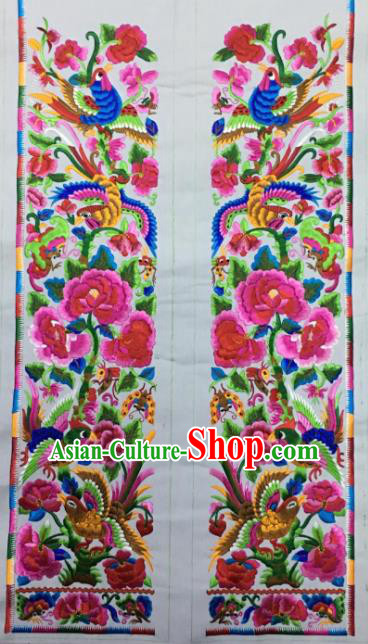 Chinese Traditional National Embroidered Phoenix Peony White Applique Dress Patch Embroidery Cloth Accessories