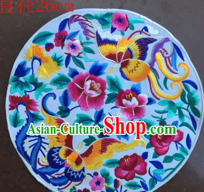 Chinese Traditional National Embroidered Butterfly Peony Applique Dress Patch Embroidery Cloth Accessories