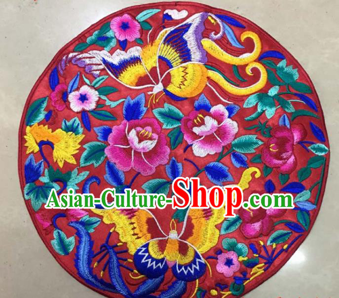 Chinese Traditional National Embroidered Butterfly Peony Red Applique Dress Patch Embroidery Cloth Accessories