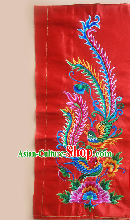 Chinese Traditional Embroidered Phoenix Peony Red Applique National Dress Patch Embroidery Cloth Accessories