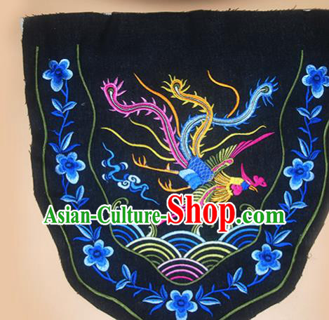 Chinese Traditional Embroidered Phoenix Black Applique National Dress Patch Embroidery Cloth Accessories